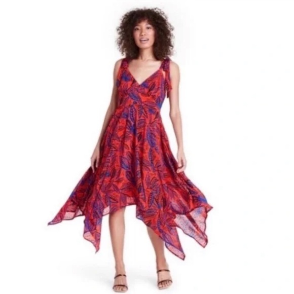 Size XXS Alexis for target Red tropical leaf dress - Picture 1 of 7